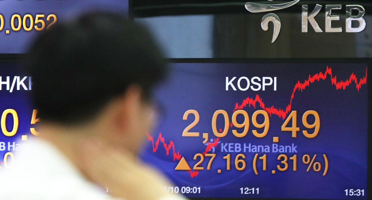 ▲10일 코스피지수가 전 거래일 대비 27.16포인트(1.31%) 오른 2099.49에 마감했다. (출처=뉴시스)
