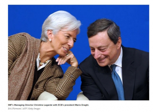 ▲크리스틴 라가르드 IMF 총재(왼쪽)와 마리오 드라기 ECB 총재. 출처:CNBC
