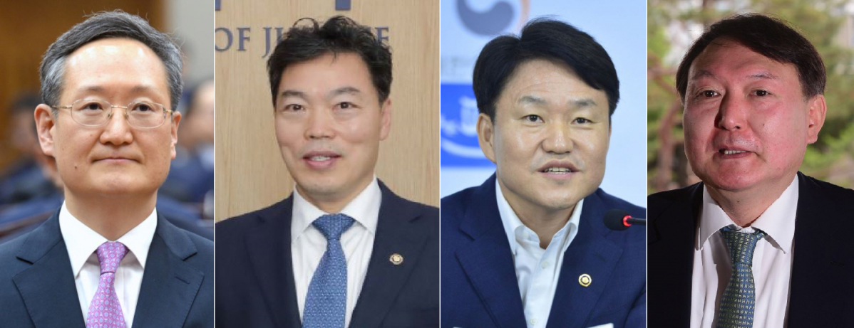 ▲(왼쪽부터) 봉욱 대검찰청 차장, 김오수 법무부 차관, 이금로 수원고검장, 윤석열 서울중앙지검장