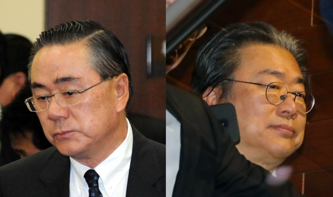 ▲조남호 한진중공업 회장(왼쪽)과 조정호 메리츠금융지주 회장. (뉴시스)