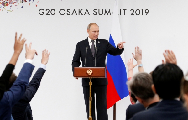 ▲29일 G20 정상회의를 마치고 기자회견 하는 블라디미르 푸틴 러시아 대통령. 로이터연합뉴스
