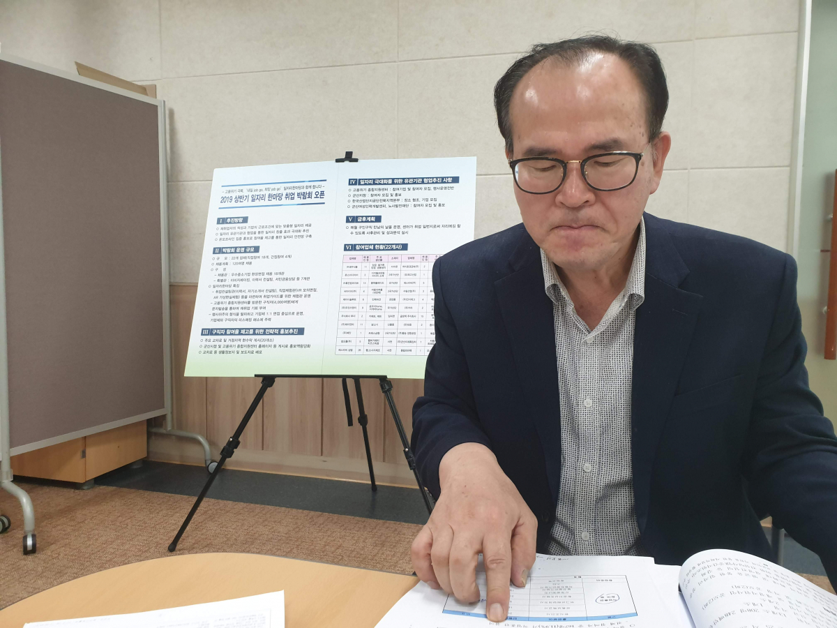 ▲박남균 군산고용위기종합지원센터장이 직업교육 현황에 대해 설명하고 있다(군산 = 김벼리 기자 kimstar1215@)