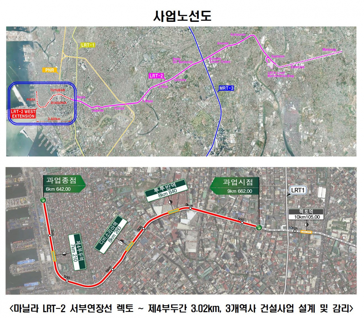 ▲필리핀 마닐라 경전철 2호선 서부연장선(렉토~제4부두 간 3.02km) 노선도. (출처=한국철도시설공단)