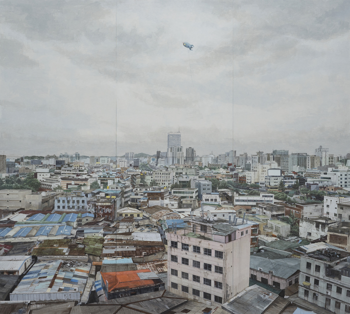 ▲정재호, 난장이의 공, 2018, 한지에 아크릴, 600×450(cm)