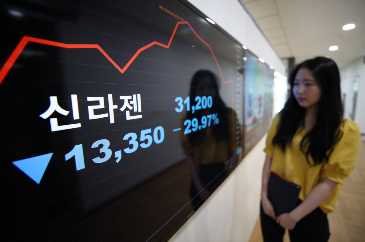 ▲지난 2일 신라젠 하한가 기록 모습 (연합)