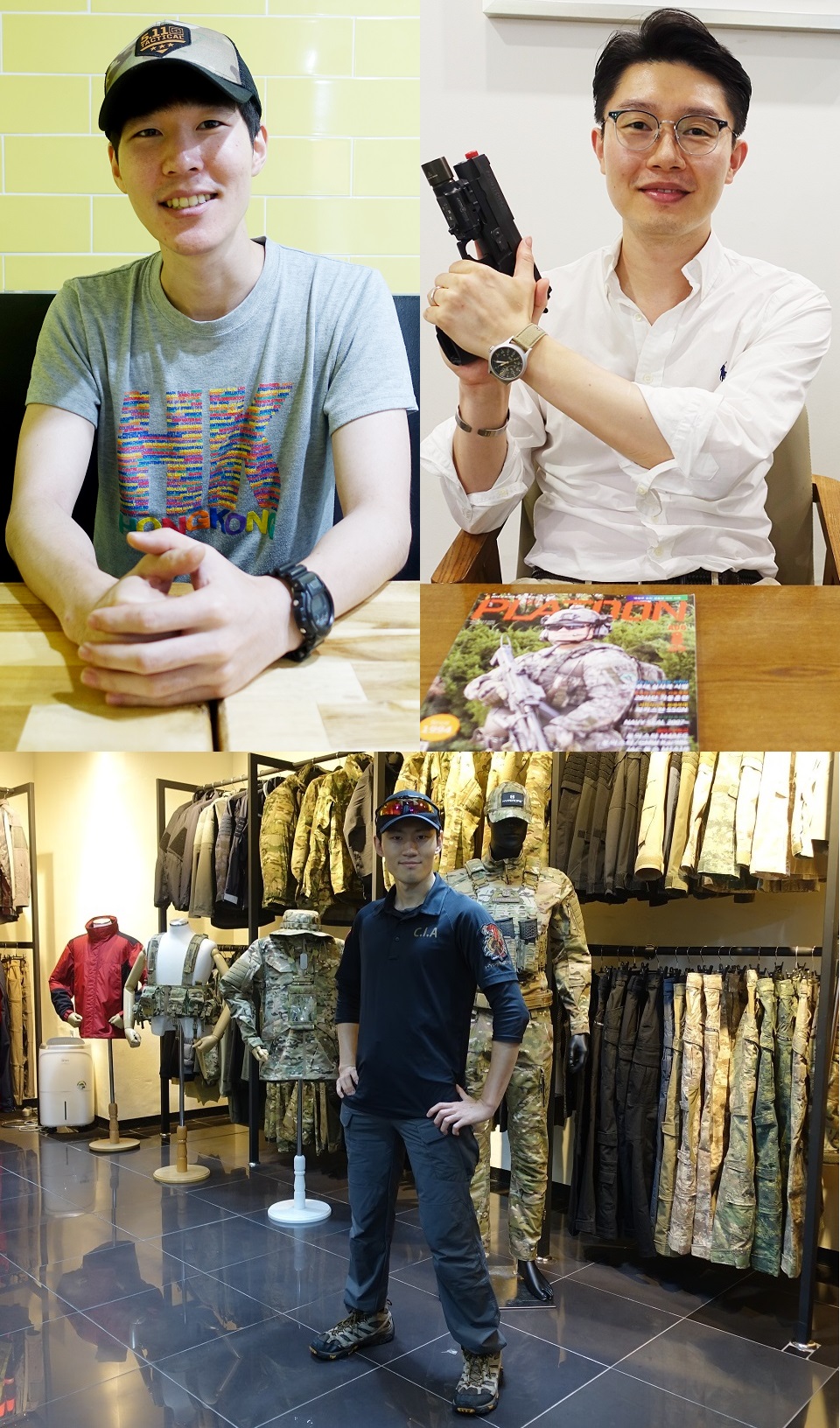 ▲(왼쪽 위부터 시계방향으로) 유튜버 노멀슈트 이병휘 씨, 이상원 씨, 로닌 엄상현 씨. '밀리터리 덕후'인 세 사람은 국내에도 밀리터리 관련 기업이 성장할 수 있는 기반이 마련됐으면 좋겠다고 입을 모았다. (이재영 기자 ljy0403@)