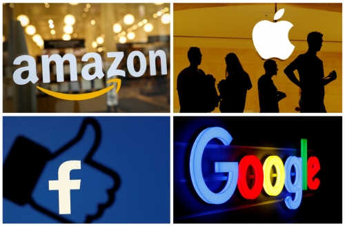 ▲미국의 대표 IT 공룡기업인 아마존, 애플, 페이스북, 구글의 로고. 로이터연합뉴스 

