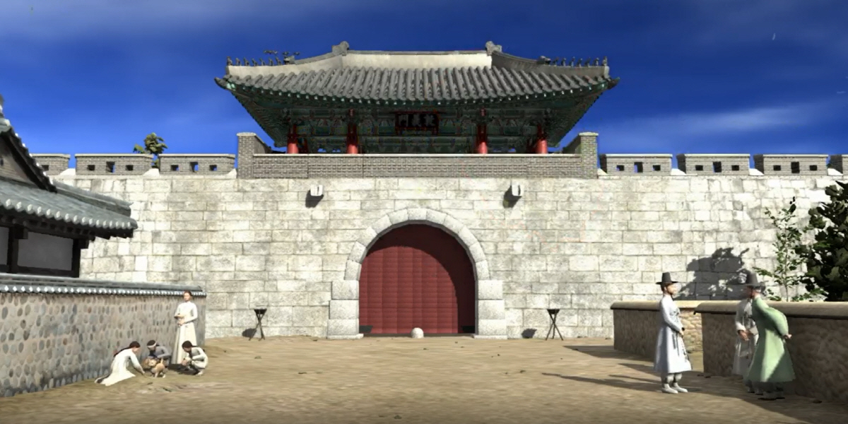 ▲가상현실(VR)로 복원된 돈의문 전경.
