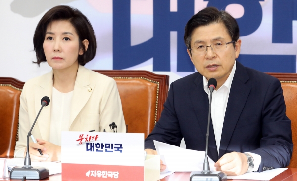 ▲황교안(오른쪽) 자유한국당 대표와 나경원 원내대표