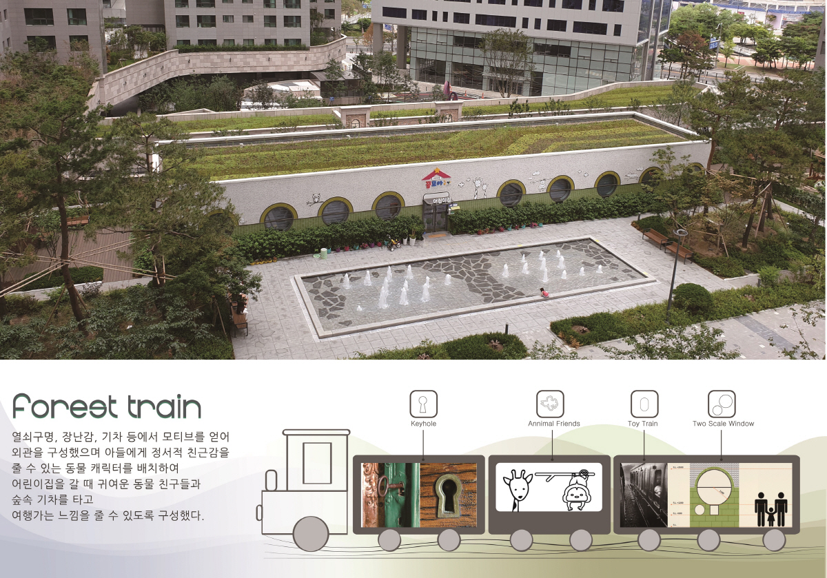 ▲2019 우수디자인에 선정된 킨텍스 주상복합아파트 어린이집 외관 디자인 ‘포레스트 트레인’.(자료 제공=한화건설)