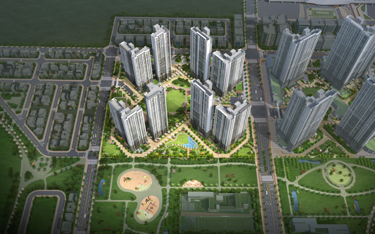 ▲‘탕정지구 지웰시티 푸르지오 2차’ 아파트 조감도.(자료 제공=신영)