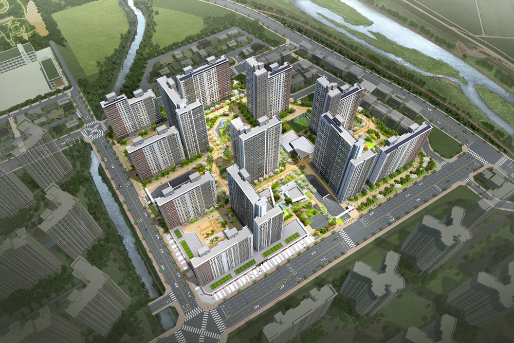 ▲‘청주 테크노폴리스 지웰 푸르지오’ 아파트 조감도.(자료 제공=신영)