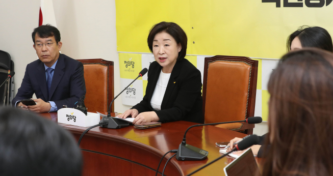 ▲정의당 심상정 대표가 27일 국회에서 취임 100일 기자간담회를 하고 있다.  (연합뉴스)