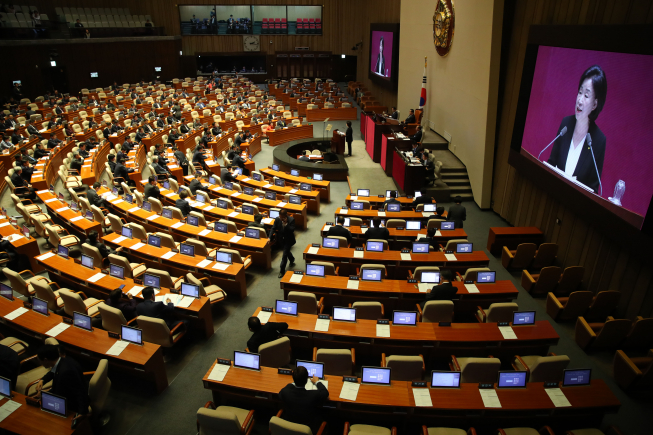 ▲정의당 심상정 대표가 31일 국회 본회의장에서 비교섭단체 대표연설을 하고 있다.  (연합뉴스)