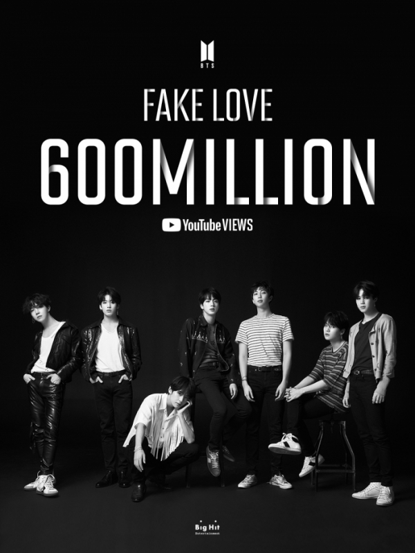 ▲방탄소년단 FAKE LOVE’ 뮤직비디오 6억뷰 돌파(사진제공=빅히트엔터테인먼트)