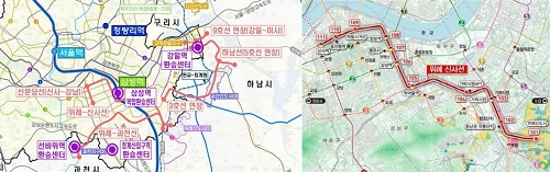 ▲사진=국토교통부가 발표한 광역교통 2030 비전(좌측)과 위례신사선 노선도