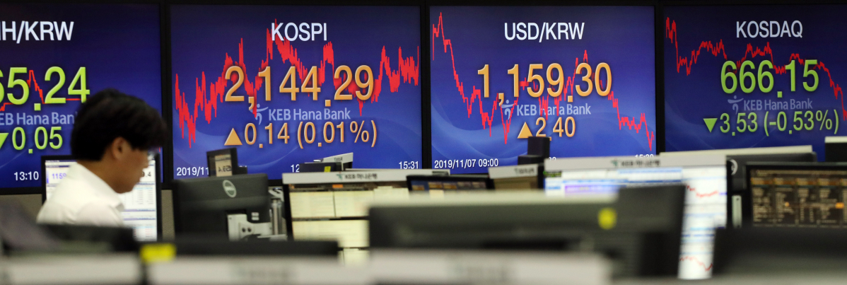 ▲7일 코스피는 전 거래일보다 0.14포인트(0.01%) 오른 2144.29에 거래를 마쳤다. (연합뉴스)