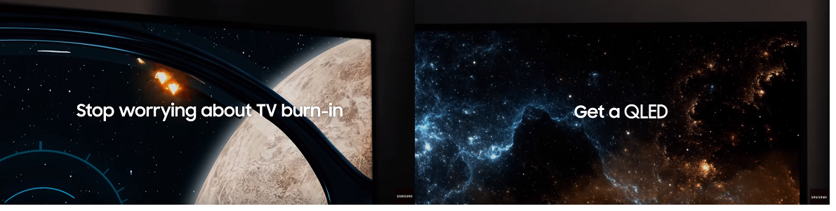 ▲삼성전자가 10일 자사의 글로벌 공식 유튜브에 공개한 영상. 영상은 "번인에 대한 걱정을 하지 않기 위해서는 QLED TV를 마련하라(Stop worrying about TV burn-in, Get a QLED)"는 메시지를 전달했다 (출처=삼성전자 공식 유튜브)