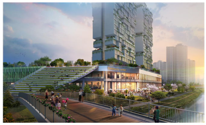 ▲장지 버스차고지 입체화 후 오픈 스페이스, 입체 보행로, 생활SOC 및 청신호주택 등이 조성된 상상도. (출처=서울시)