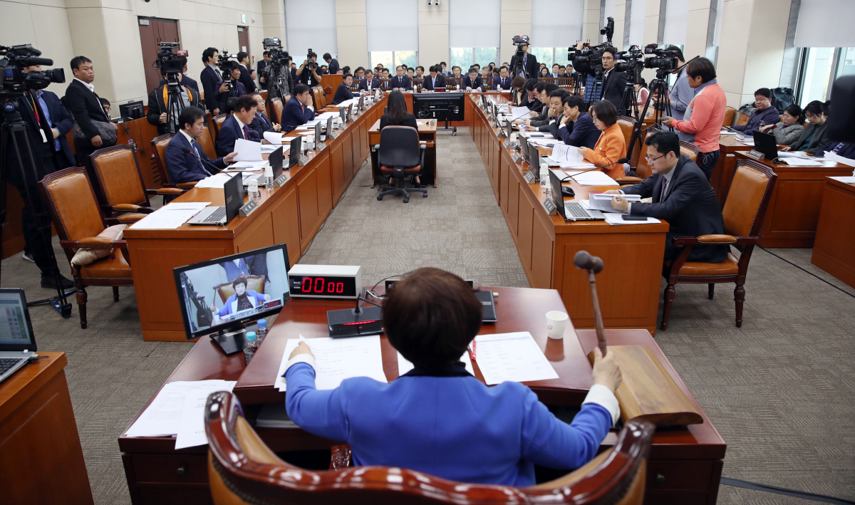 ▲지난 11일 오후 국회에서 열린 행정안전위원회 전체회의에서 전혜숙 행안위 위원장이 안건을 상정하고 있다.  (사진=연합뉴스)