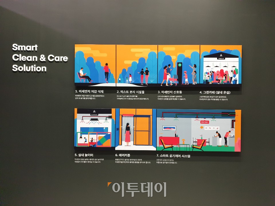 ▲서울 강남구 '아크로 갤러리'에 마련된 미세먼지 저감 장치 설명도. 서지희 기자 jhsseo@