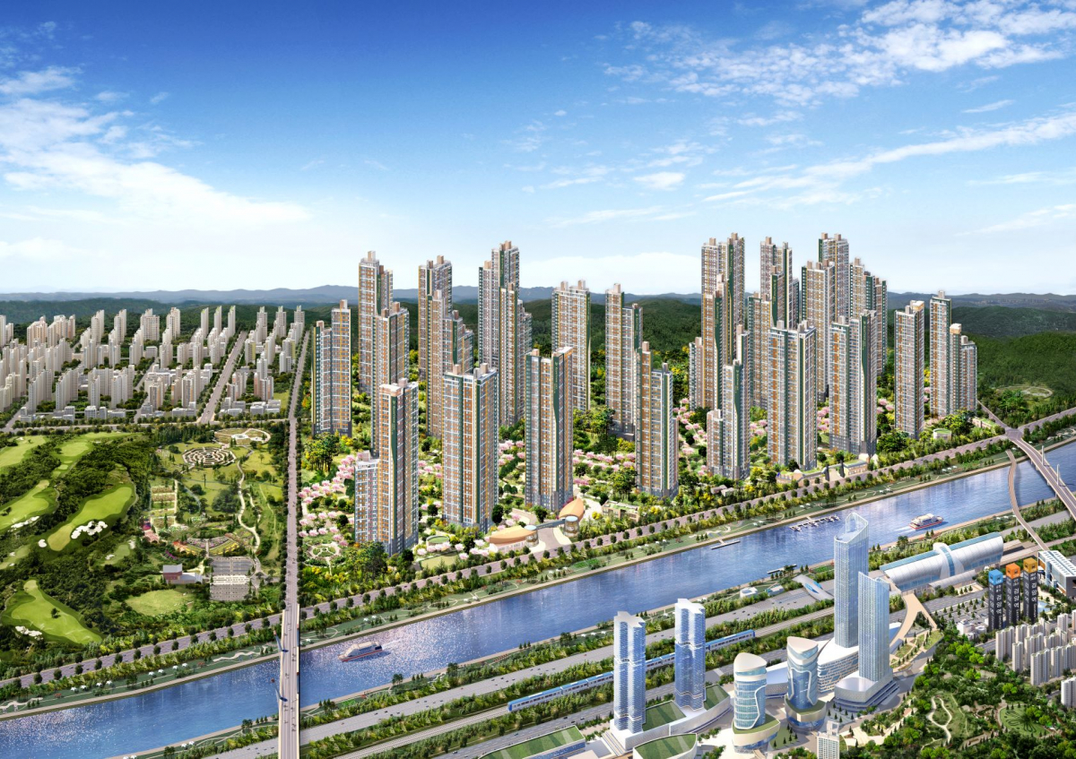 ▲DK도시개발이 내년 초 인천 한들구역에서 분양할 예정인 '검암역 로열파크씨티 푸르지오' 아파트 광역 조감도.  (자료제공=DK도시개발 )