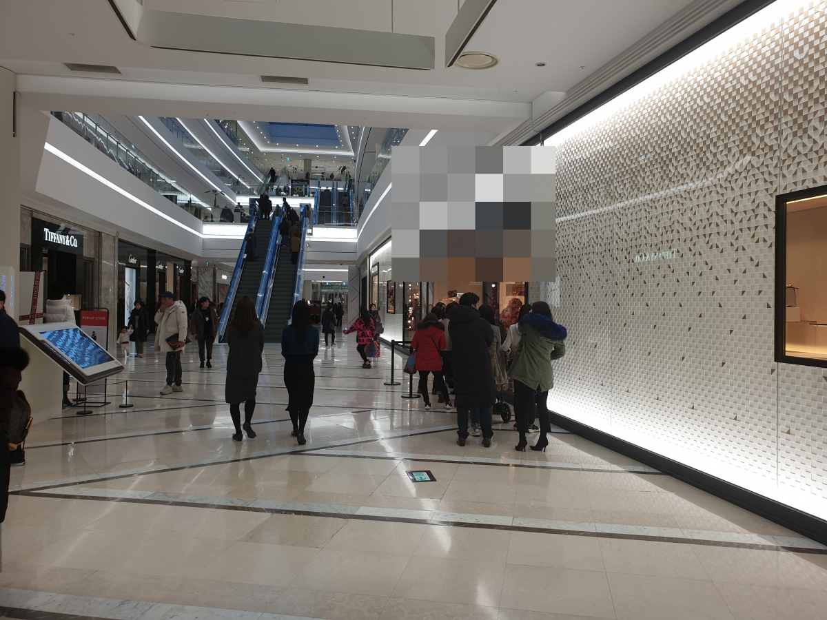 ▲20일 오후 영등포 타임스퀘어점 한 명품관 앞에서 고객들이 줄을 서 입장을 기다리고 있다.  (안경무 기자 noglasses@)