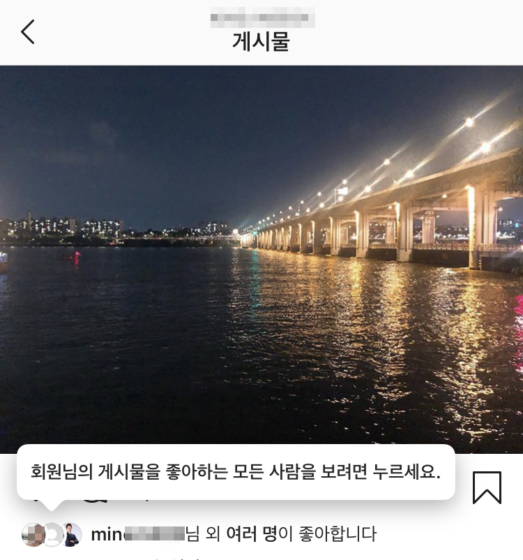 ▲게시물을 누르면 전처럼 '좋아요' 수가 나오지 않는다. '여러 명'으로 표시된다. (출처=인스타그램 캡처 )