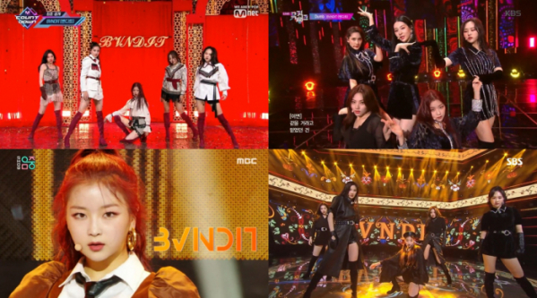 ▲밴디트(사진=Mnet ‘엠카운트다운’, KBS2 ‘뮤직뱅크’, MBC ‘음악중심’, SBS ‘인기가요’ 방송 화면 캡처)