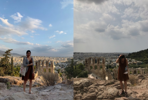 ▲여행 갔던 곳을 또 찾아 사진을 찍는 것은 그의 취미다. 오른쪽이 2년 만에 다시 찾은 그리스.  (사진제공=이민정)