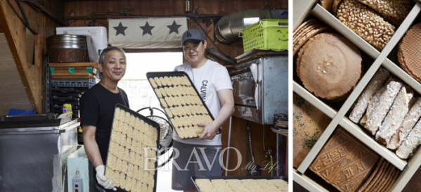 ▲Kim Yong-ahn's son, Kim Hyung-jung, and son-in-law, Lim Wan-sik. Freshly baked rice crackers in shop.(오병돈 프리랜서 obdlife@gmail.com)