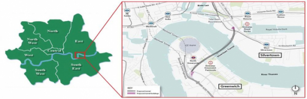 ▲영국 실버타운(Silvertown) 터널 프로젝트 위치도 (자료제공=한국무역보험공사)