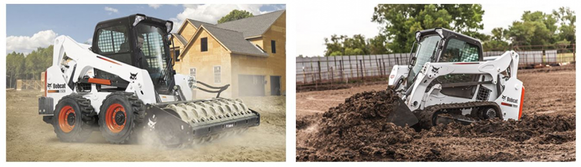 ▲두산밥캣의 세계 1위 제품인 스키드-스티어로더(왼쪽)와 컴팩트트랙로더