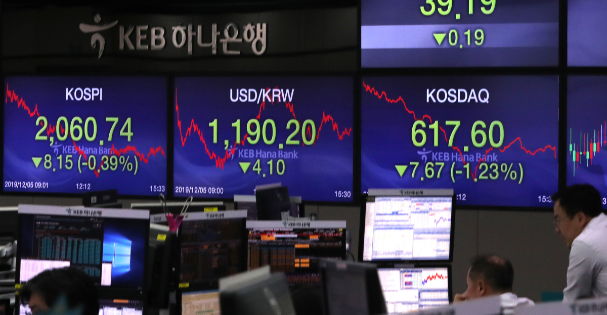 ▲5일 코스피지수가 전일 대비 8.15포인트(0.39%) 내린 2060.74에 장을 마쳤다.  (출처=뉴시스)