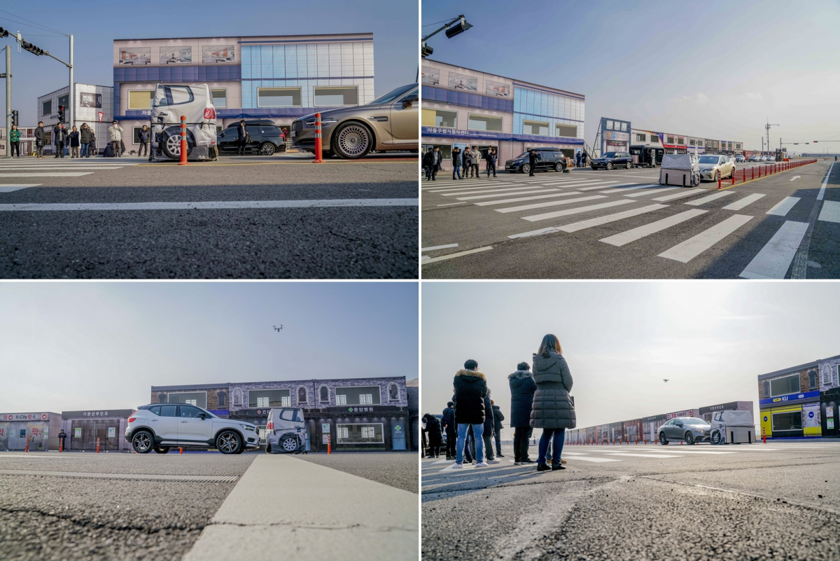 ▲단순한 주행성능 위주의 평가를 넘어 다양한 안전장비에 대한 실차 평가도 이어진다. 지난 1월 실제 도심을 구현한 '교통안전공단 자율주행 K-시티'에서 '2019 올해의 차' 시승평가단이 긴급제동 시스템을 평가하고 있다.   (사진제공=한국자동차기자협회)