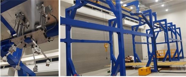 ▲드론 이동체(왼쪽)와 실내 드론 시험장비. (사진제공=농업기술실용화재단)