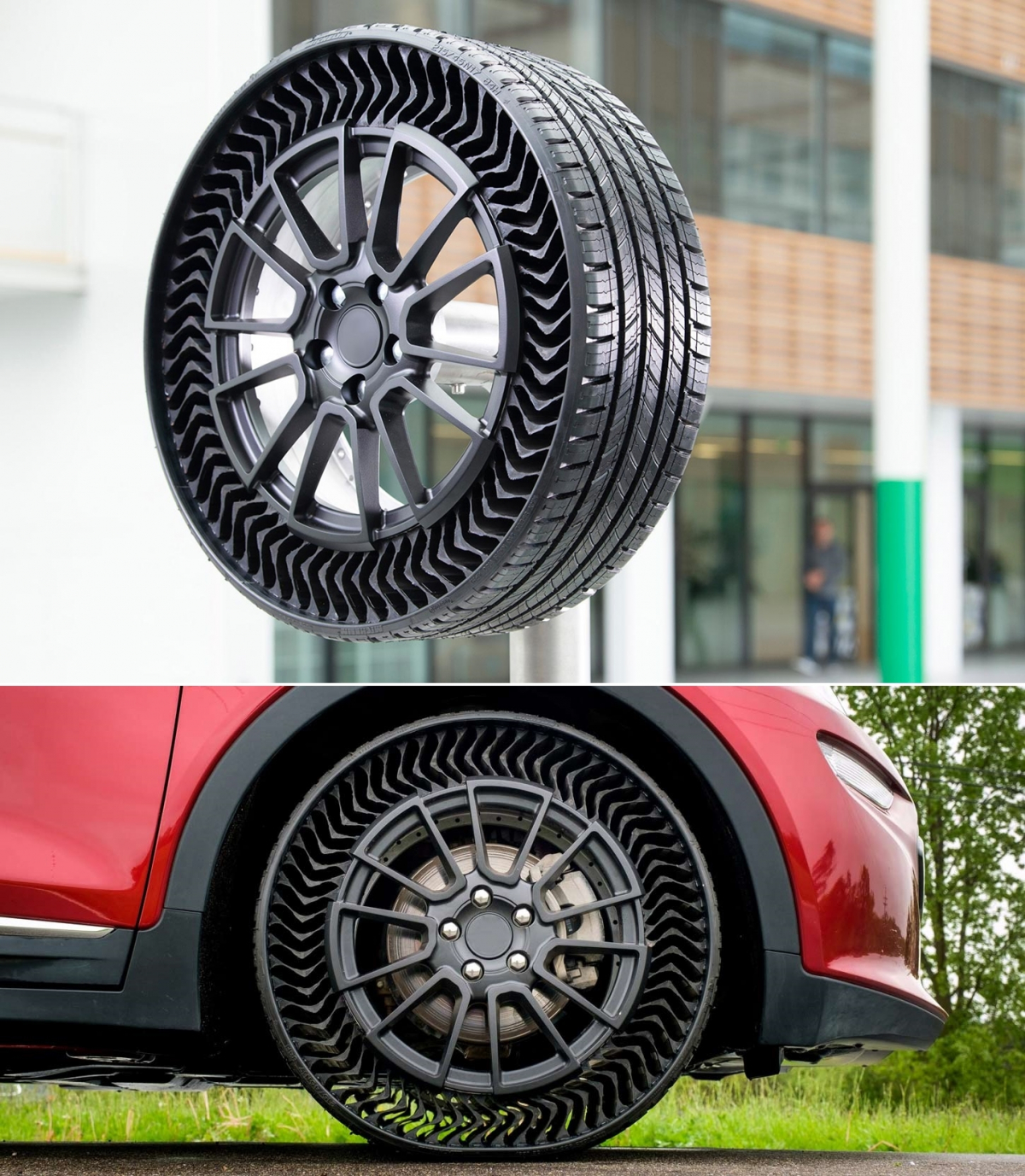 ▲미쉐린 펑크 방지 타이어 '업티스'의 모습. 펑크 또는 부적절한 공기압에 따른 불규칙 마모 등을 방지할 수 있다.  (사진제공=미쉐린코리아)