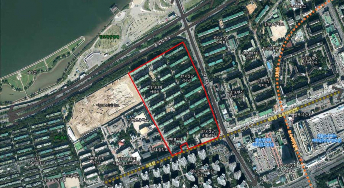 ▲서울 서초구 반포동 신반포3차·경남아파트(재건축 단지명 '래미안 원베일리') 위치도. (자료출처= 서울시 클린업시스템)