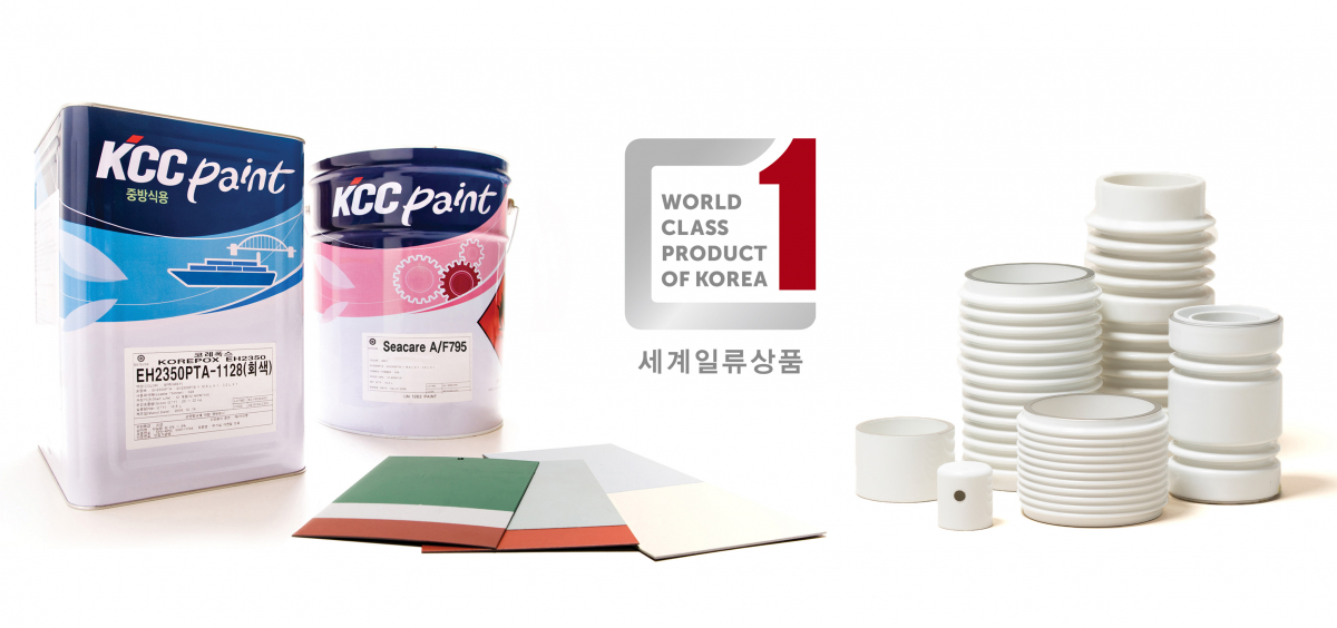 ▲KCC의 방청도료, 방오도료, 진공차단기용 세라믹 제품 (사진제공=KCC)