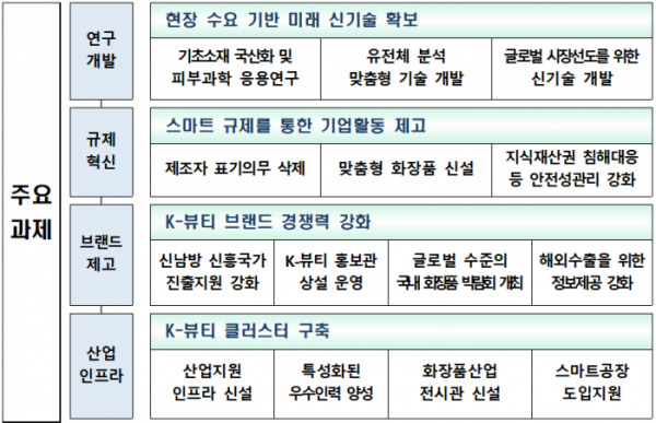▲'K-뷰티 육성방안' 주요과제. (자료=보건복지부)