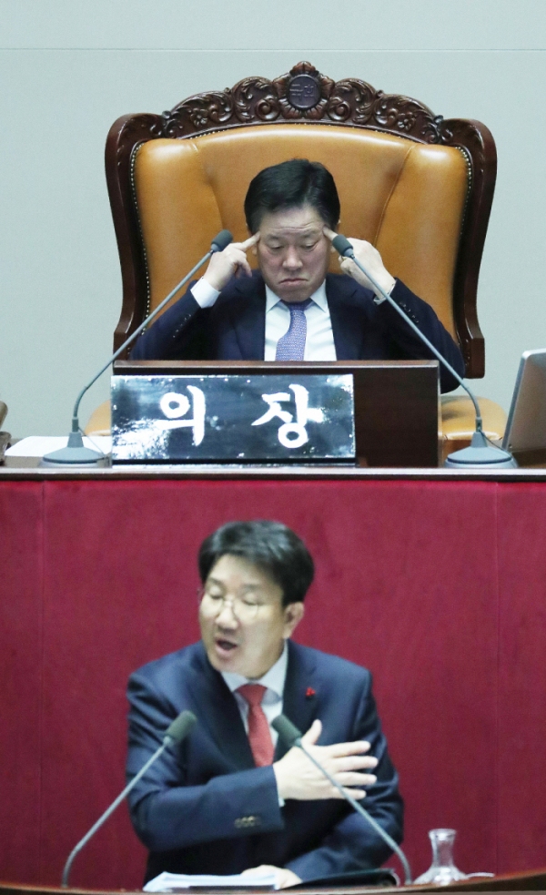 ▲자유한국당 권성동 의원이 무제한 토론을 진행하고 있다. (연합뉴스)