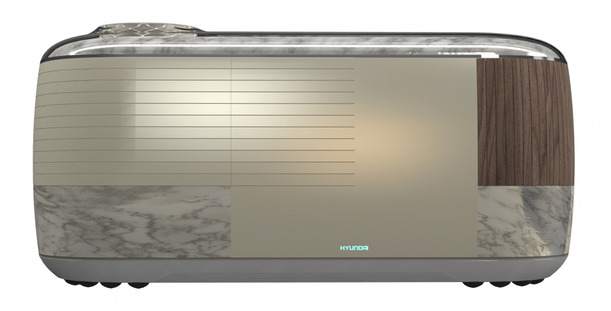 ▲미래 모빌리티 솔루션 가운데 육상 이동을 책임질 '목적 기반 모빌리티' PBV 예상도. 환승 거점인 '허브'에 내린 이용객을 목적지 인근까지 이동시키는게 목적이다. 나아가 음식점과 커피 전문점 등 다양한 헝태로 활용될 수 있다. (사진제공=현대차)