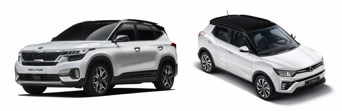 ▲기아차 셀토스(왼쪽)과 쌍용차 티볼리(오른쪽) (사진제공=기아차/쌍용차)