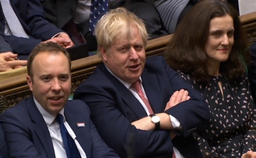 ▲브렉시트 법안이 9일(현지시간) 영국 하원을 통과한 이후, 보리스 존슨 영국 총리가 웃고 있다. 런던/AFP연합뉴스 
