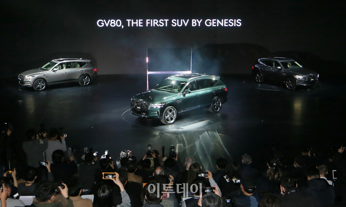▲제네시스 GV80의 올해 판매목표는 2만4000대인 반면, 출시 첫날 계약만 1만5000대 수준에 달한 것으로 알려졌다.  (신태현 기자 holjjak@)