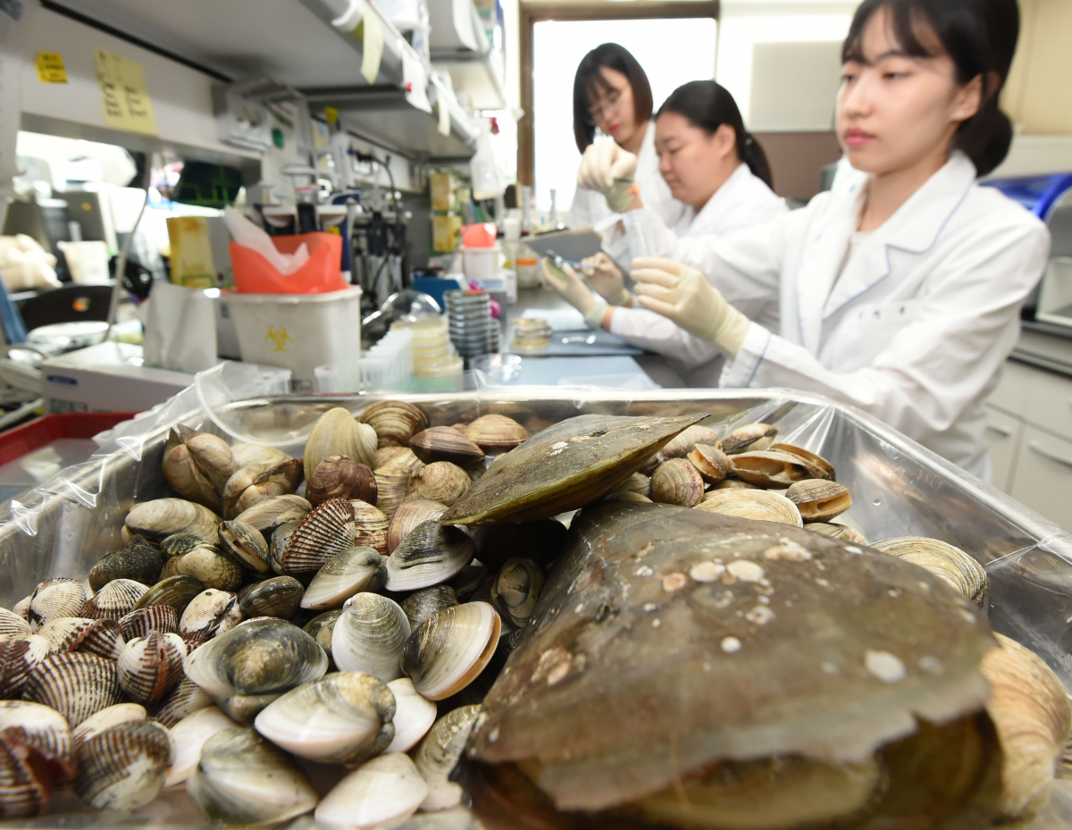▲경기도 보건환경연구원 직원들이 시료를 채취해 검사를 하고 있다. (뉴시스)
