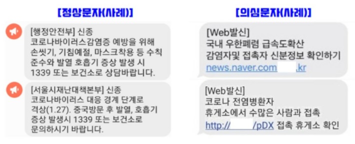 ▲신종 코로나 바이러스 보이스피싱 의심사례. (출처=금융감독원)
