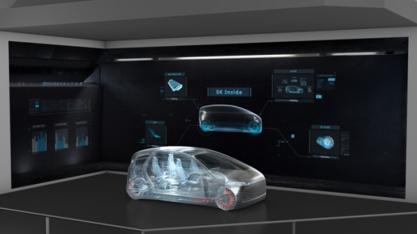 ▲CES 2020에서 차량모형과 대형 스크린으로 구현한 SK이노베이션의 ‘SK Inside’ 모델 (사진제공=SK이노베이션)