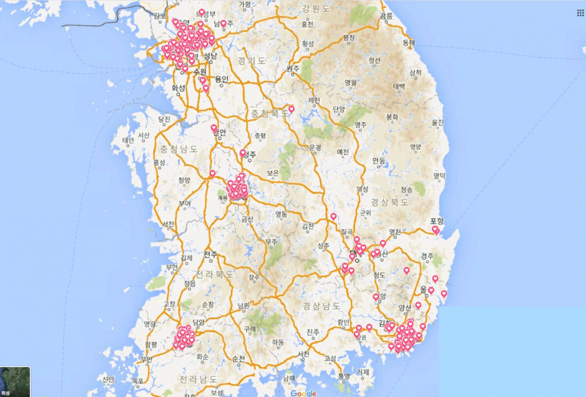 ▲청소년근로보호센터에서 선정한 '행복일터 안심촌' 맵핑. (사진제공=청소년근로보호센터)