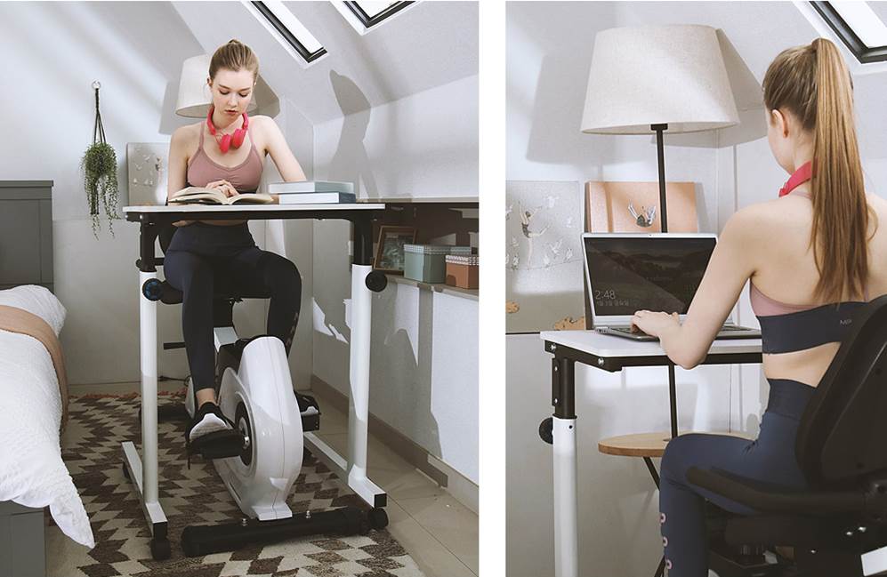 ▲쇼핑엔티 모델이 티바이크로 운동을 하고 있다. (사진제공=태광그룹)